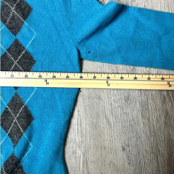 Apt 9 100% Cashmere Blue Argyle Sweater Women’s Medium Soft Luxe Knit - Picture 7 of 9
